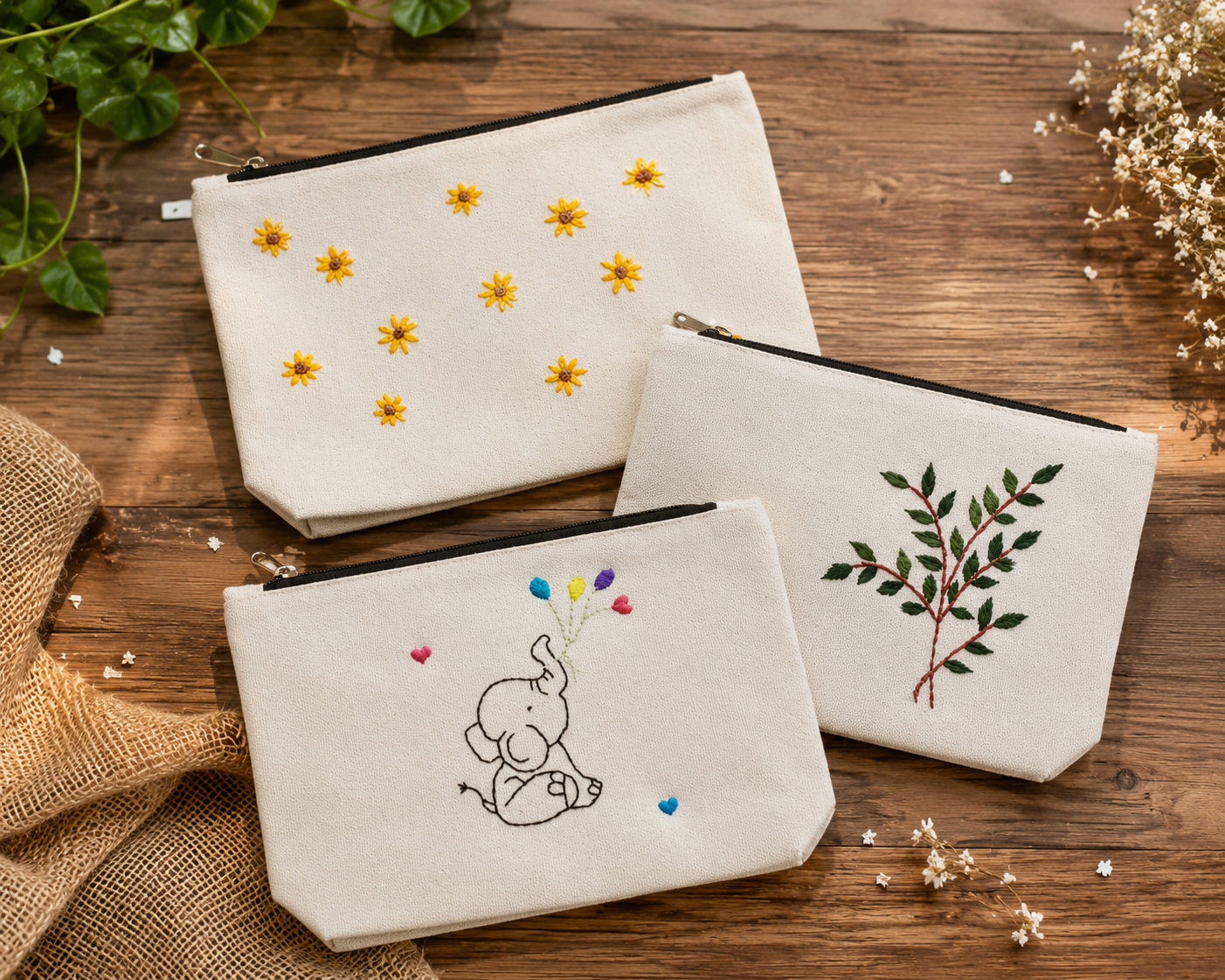 Canvas hand embroidered pouches