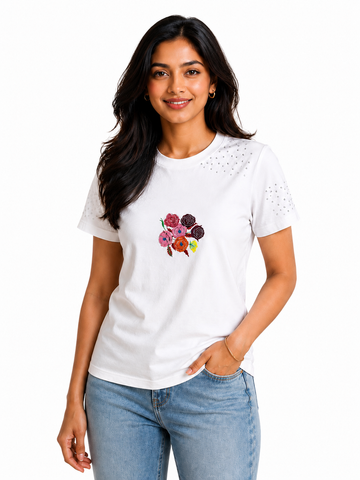 Custom Floral Embroidered T-Shirt