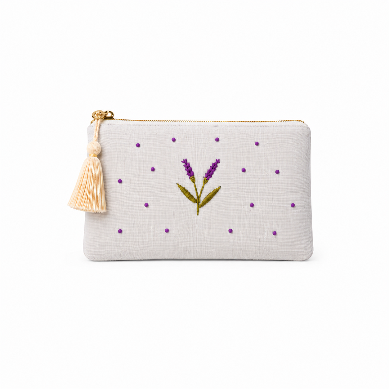 Lavender Bloom Embroidered Pouch