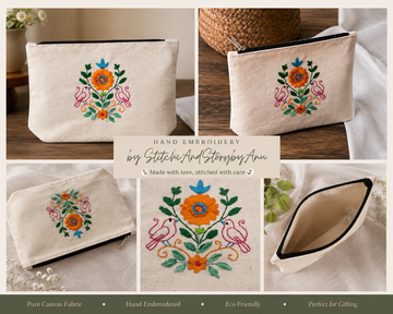 Canvas hand embroidered pouch for daily use
