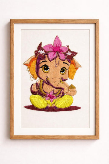 Divine Baby Ganesha Embroidery Wall Frame