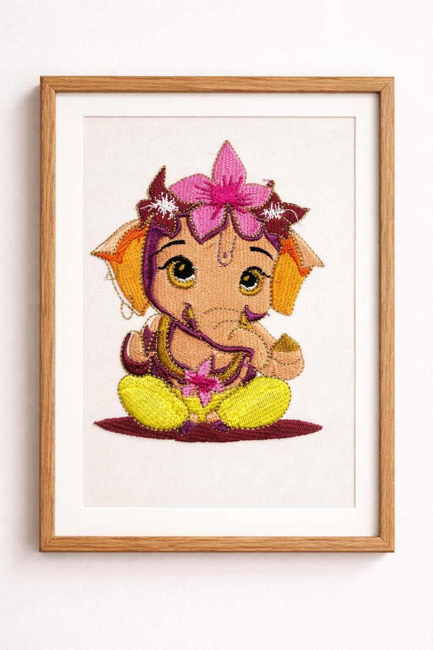 Divine Baby Ganesha Embroidery Wall Frame