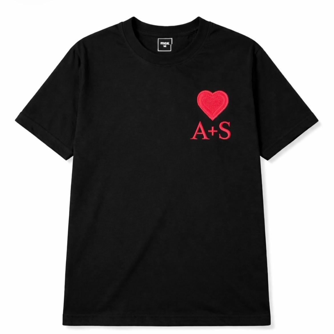 Embroidered Heart Initials T-Shirt | Red Heart & A+S Premium Cotton Tee